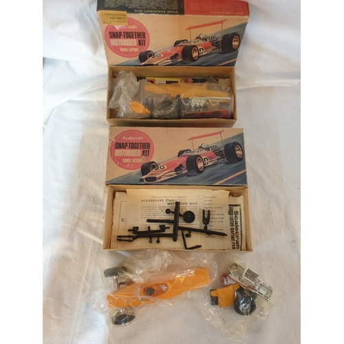 364 - 2 x Vintage Scalecraft Ford Lotus Motorsized Kit, Snap Together 1970's Era