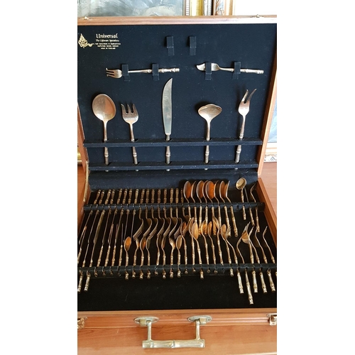 366 - Vintage Soldi Bronze, Boxed Cutlery Set 62-pieces, Bamboo Themed, Thailand