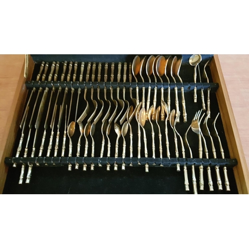 366 - Vintage Soldi Bronze, Boxed Cutlery Set 62-pieces, Bamboo Themed, Thailand