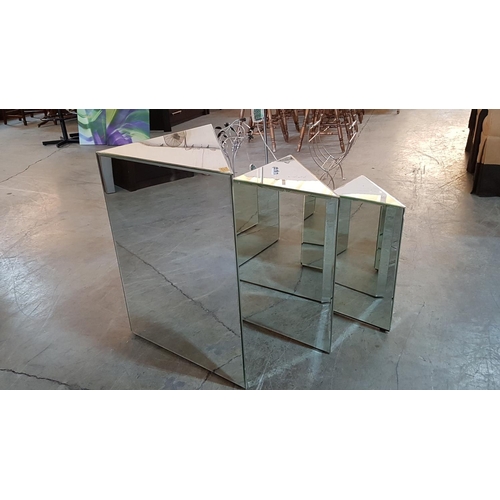 42 - Modern Triangular Mirrored Nest of Tables (Large:53 x 53 x 75cm, Medium: 38 x 38 x 54cm and Small: 2... 