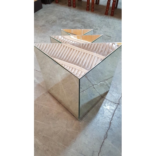 42 - Modern Triangular Mirrored Nest of Tables (Large:53 x 53 x 75cm, Medium: 38 x 38 x 54cm and Small: 2... 