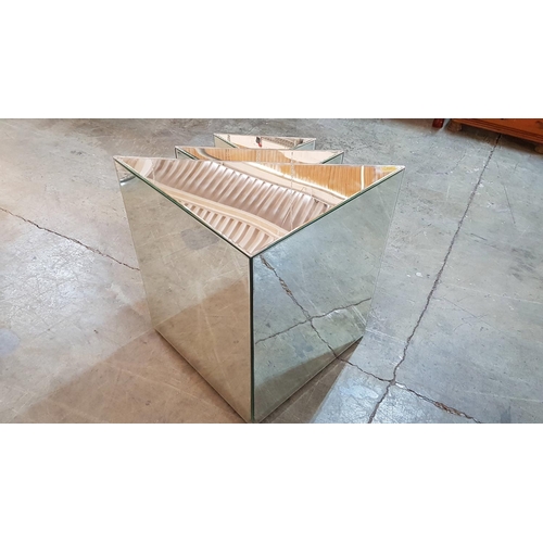 42 - Modern Triangular Mirrored Nest of Tables (Large:53 x 53 x 75cm, Medium: 38 x 38 x 54cm and Small: 2... 