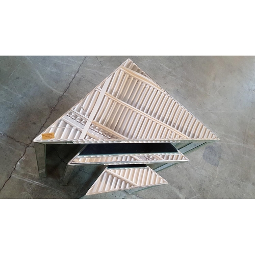 42 - Modern Triangular Mirrored Nest of Tables (Large:53 x 53 x 75cm, Medium: 38 x 38 x 54cm and Small: 2... 