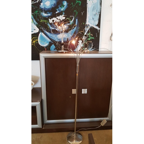 43 - Modern Chrome / Black Crystal Floor Standing Light and Matching Side Lamp (Un-Tested)