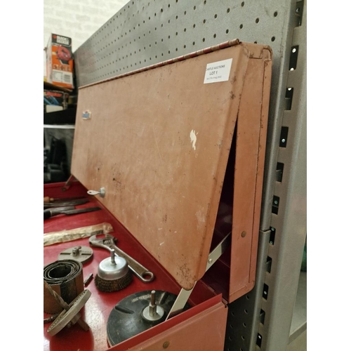 1 - 'American Pro' Red Finish Metal Tool Case with Lift-Up Top, 6-Drawers Complete with Assorted Tools /... 