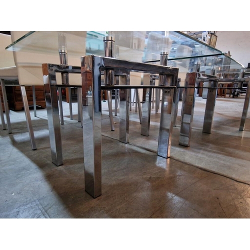 100 - Set of Modern Glass Top Coffee / Side Tables with Chrome Colour Legs and Black Lower Shelf, Includes... 