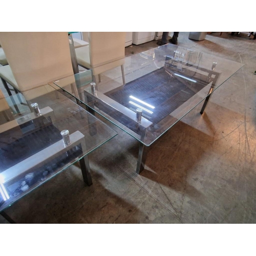 100 - Set of Modern Glass Top Coffee / Side Tables with Chrome Colour Legs and Black Lower Shelf, Includes... 