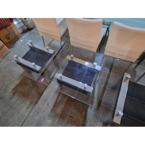 100 - Set of Modern Glass Top Coffee / Side Tables with Chrome Colour Legs and Black Lower Shelf, Includes... 