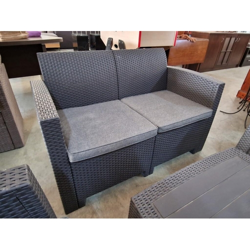 80 - Ratan Garden / Patio Set of 2-Seat Sofa, 2 x Armchairs with Seat Cushions, Together with Matching Ta... 