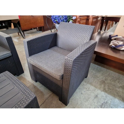 80 - Ratan Garden / Patio Set of 2-Seat Sofa, 2 x Armchairs with Seat Cushions, Together with Matching Ta... 