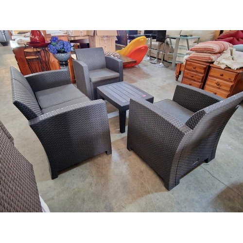 80 - Ratan Garden / Patio Set of 2-Seat Sofa, 2 x Armchairs with Seat Cushions, Together with Matching Ta... 