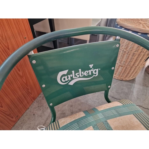 82 - Carlsberg Garden / Patio Set of 4 x Green Aluminium Chairs (stackable) with Seat Cushions and Glass ... 