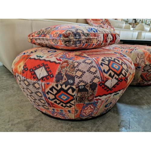 41 - Pair of Large Round Bohemian Patchwork Style Pouffe / Stools, (Approx. Ø: 82cm, H: 40cm), Together w... 