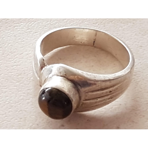 90A - Collection of 5 x Retro Silver Rings with Natural Stones (Size Q,M,N,P,O)