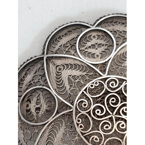 30 - Decorative Filigree Silver Brooch, Stamped .900 Made in Palestine (Approx Ø5.5cm)