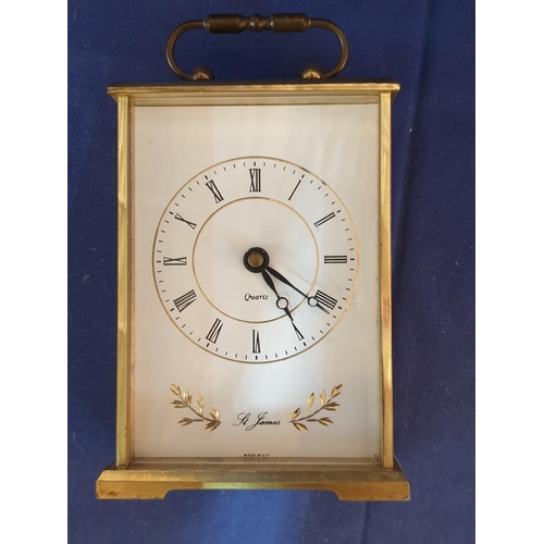 36 - Heavy Brass Carriage Clock & 2 x Miniature Clocks with New Batteries *Working when Lotted*