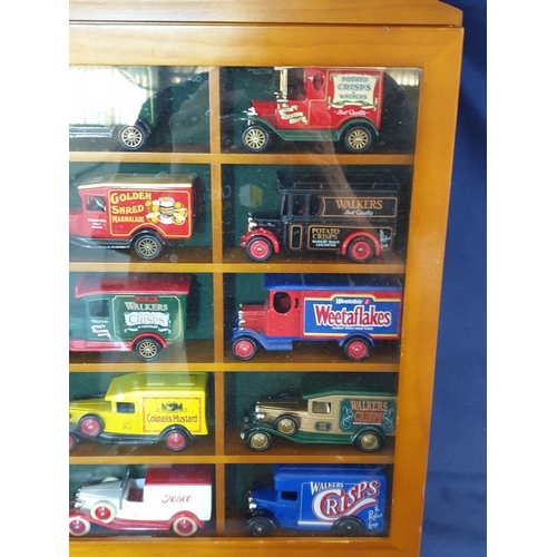 75 - Glazed Display Cabinet Containing 15 Lledo Die Cast Commercial Vehicles