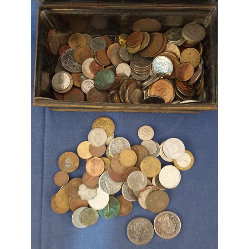 88 - Vintage Cash Tin of Old Foreign Coins