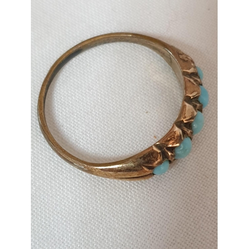 9 - Vintage Yellow Metal Ring with 5 x Blue Stones