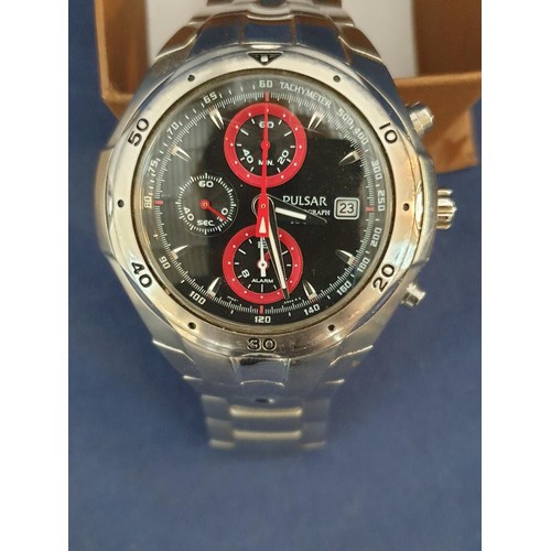 26 - Gents Pulsar Chronograph 100 Meters Sports Watch, NO 682367 with Alarm, Serviced *Seller States New ... 