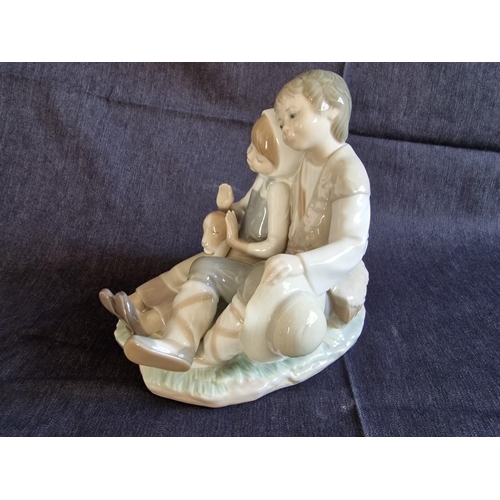 103 - Lladro Figurine of Seated Boy & Girl with Dog / Puppy, No. 1230 Titled 