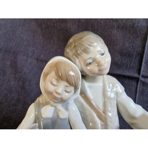 103 - Lladro Figurine of Seated Boy & Girl with Dog / Puppy, No. 1230 Titled 