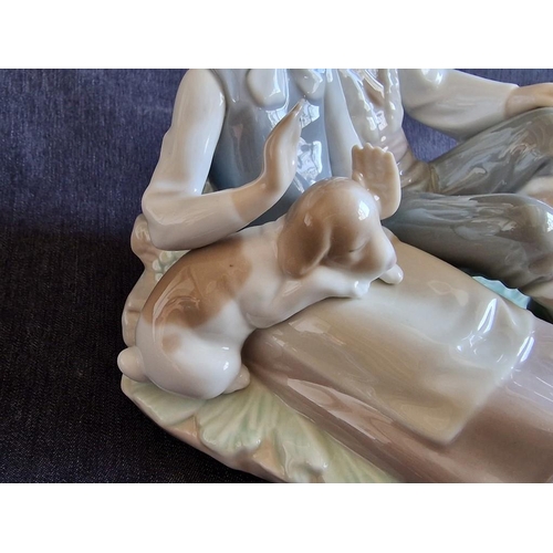 103 - Lladro Figurine of Seated Boy & Girl with Dog / Puppy, No. 1230 Titled 