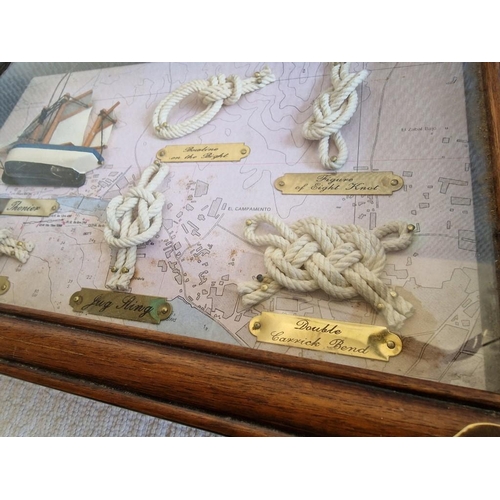 11 - Box Framed Knot Display with Ship, (Approx. 34 x 23 x 3.5cm)