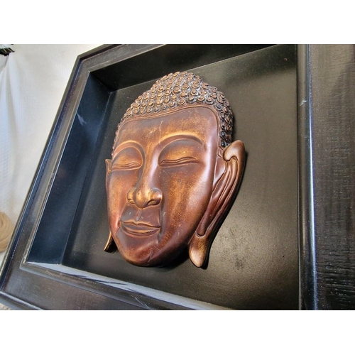 12 - 3D Wall Frame with Copper Colour / Effect Relief of Budda Head, (Approx. 38 x 38 x 5.5cm)