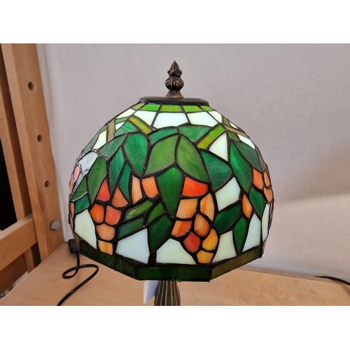 45 - Decorative Table / Side Lamp with Metal Base and Tiffany Style Leaded Glass Shade, (Approx. H: 38, Ø... 