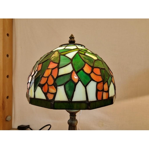 45 - Decorative Table / Side Lamp with Metal Base and Tiffany Style Leaded Glass Shade, (Approx. H: 38, Ø... 