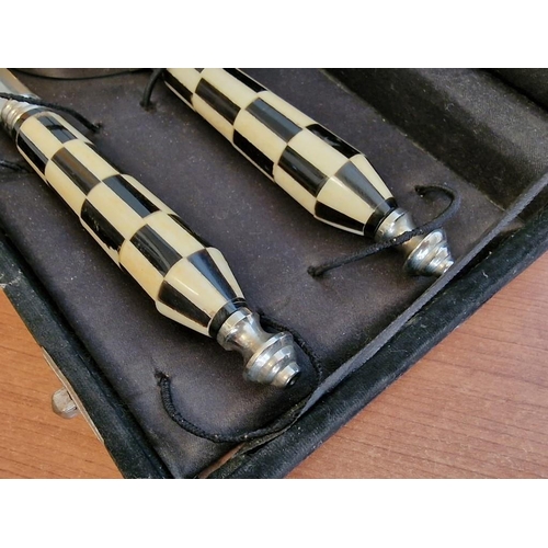 57 - Cased Set of Magnifying Glass and Letter Opener with Matching Check Pattern Handles