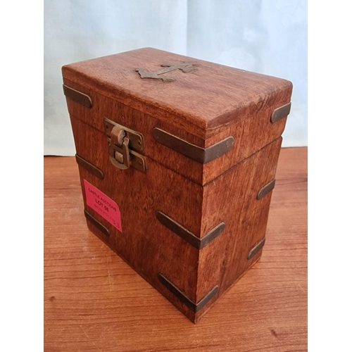 58 - Solid Wood Box with Brass Anchor and Hinged Lid, Together with a Gimble Desk Compass and Playing Car... 