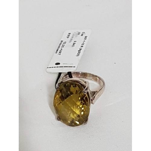 65 - Silver .925 Ring with Natural Oval Quartz, Size P (1.5 x 2cm)