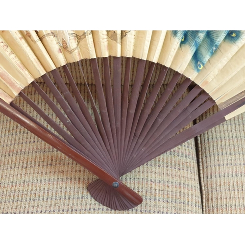 19 - Very Large Oriental Fan Depicting Peacocks (88cm Open to 176cm)