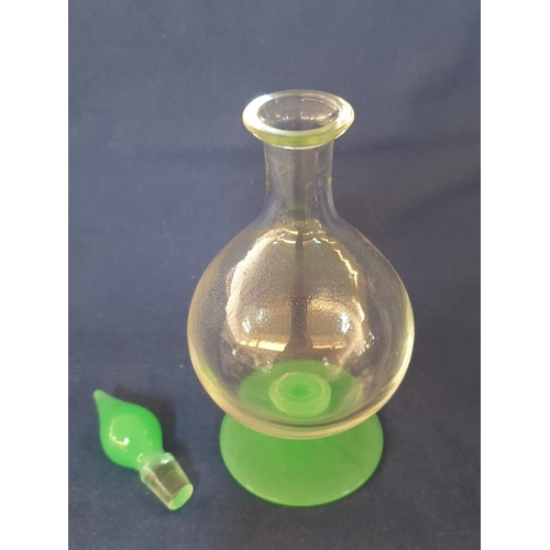 20 - Early 20th Century, Glass Liqueur Decanter with Green Glass Stopper and Base and 6 x Glasses with Gr... 