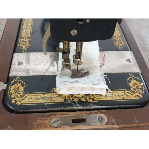 67 - Antique Singer Hand Sewing Machine Complete with Wooden Cover and Key, Dated May 1922 with Instructi... 