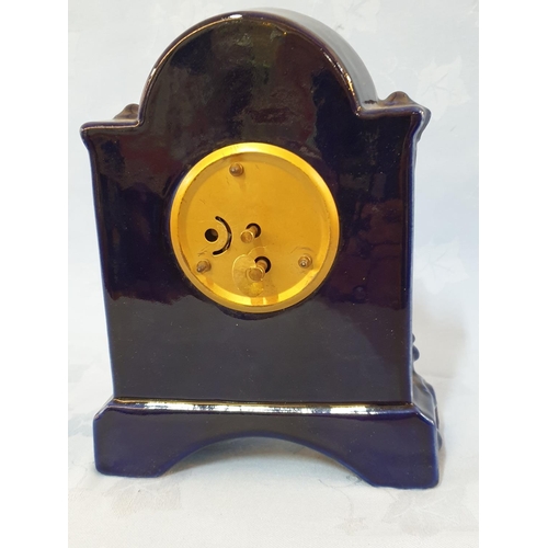 77 - Mercedes Porcelain Mantle Clock, Mechanical Movement with Arabic Numeral Set in Royal Blue Case with... 