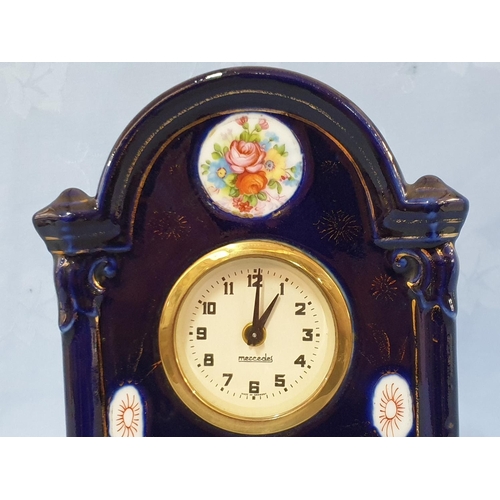 77 - Mercedes Porcelain Mantle Clock, Mechanical Movement with Arabic Numeral Set in Royal Blue Case with... 