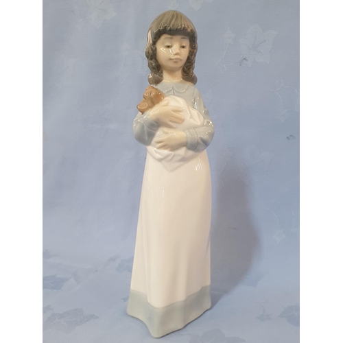 87 - 3 x Nao Figurines of Daisa 1990, Girl Holding a Puppy, Daisa 1983 