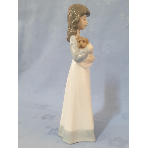 87 - 3 x Nao Figurines of Daisa 1990, Girl Holding a Puppy, Daisa 1983 