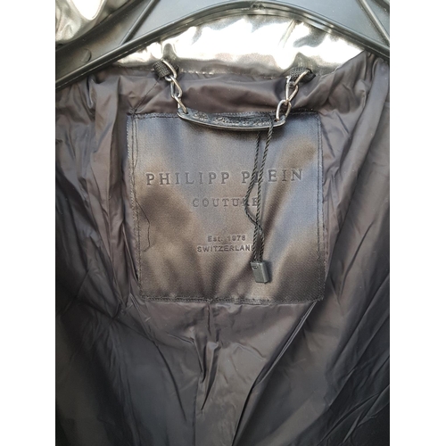 216 - Phillip Plein Fur Hooded Puffer Jacket with Silver Metallic, Size S