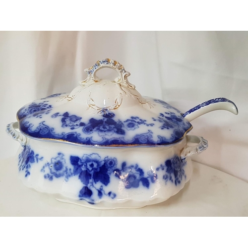 217 - Unique Antique Blue / White Soup Tureen with Lid (Japanese) Together with Porcelain Blue / White Lad... 