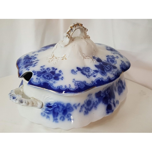 217 - Unique Antique Blue / White Soup Tureen with Lid (Japanese) Together with Porcelain Blue / White Lad... 