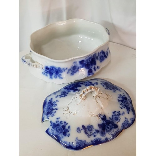 217 - Unique Antique Blue / White Soup Tureen with Lid (Japanese) Together with Porcelain Blue / White Lad... 