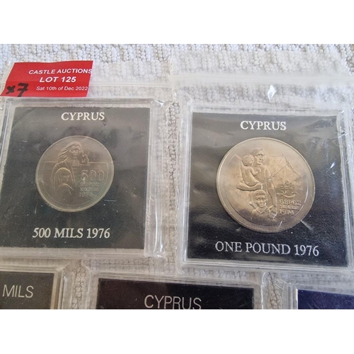 125 - Collection of 7 x Cyprus Uncirculated Coins; 1975 500 Mils, 1976 500 Mils, 1976 One Pound, 1978 500 ... 