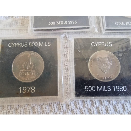 125 - Collection of 7 x Cyprus Uncirculated Coins; 1975 500 Mils, 1976 500 Mils, 1976 One Pound, 1978 500 ... 