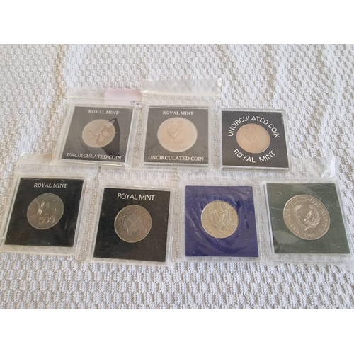 125 - Collection of 7 x Cyprus Uncirculated Coins; 1975 500 Mils, 1976 500 Mils, 1976 One Pound, 1978 500 ... 