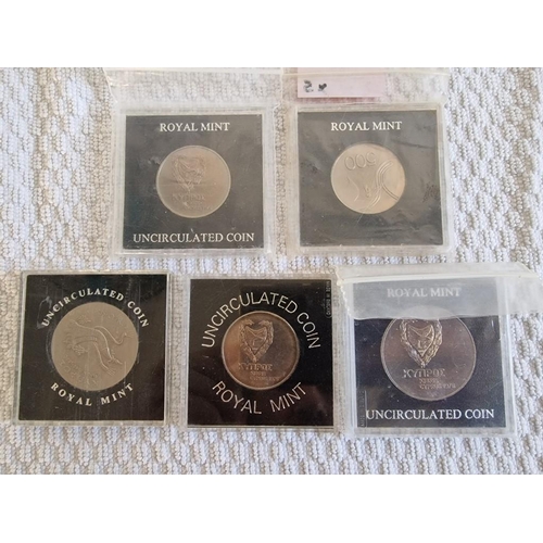 128 - Collection of 5 x Cyprus Uncirculated Coins; 1976 500 Mils, 1978 500 Mils, 1970 500 Mils, 1975 500 M... 