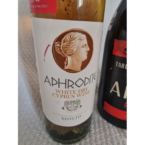 62 - 2 x Bottles of Vintage Cypriot Wine; Sodap Afames Red Dry and Keo Aphrodite White, (2)